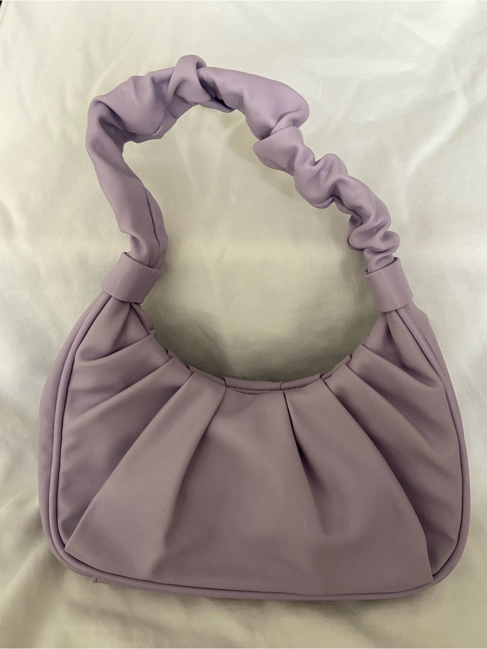 Olivia & Kate Purple Pleated Top Handle Zip Bag w/ Detachable Strap Polka Dot